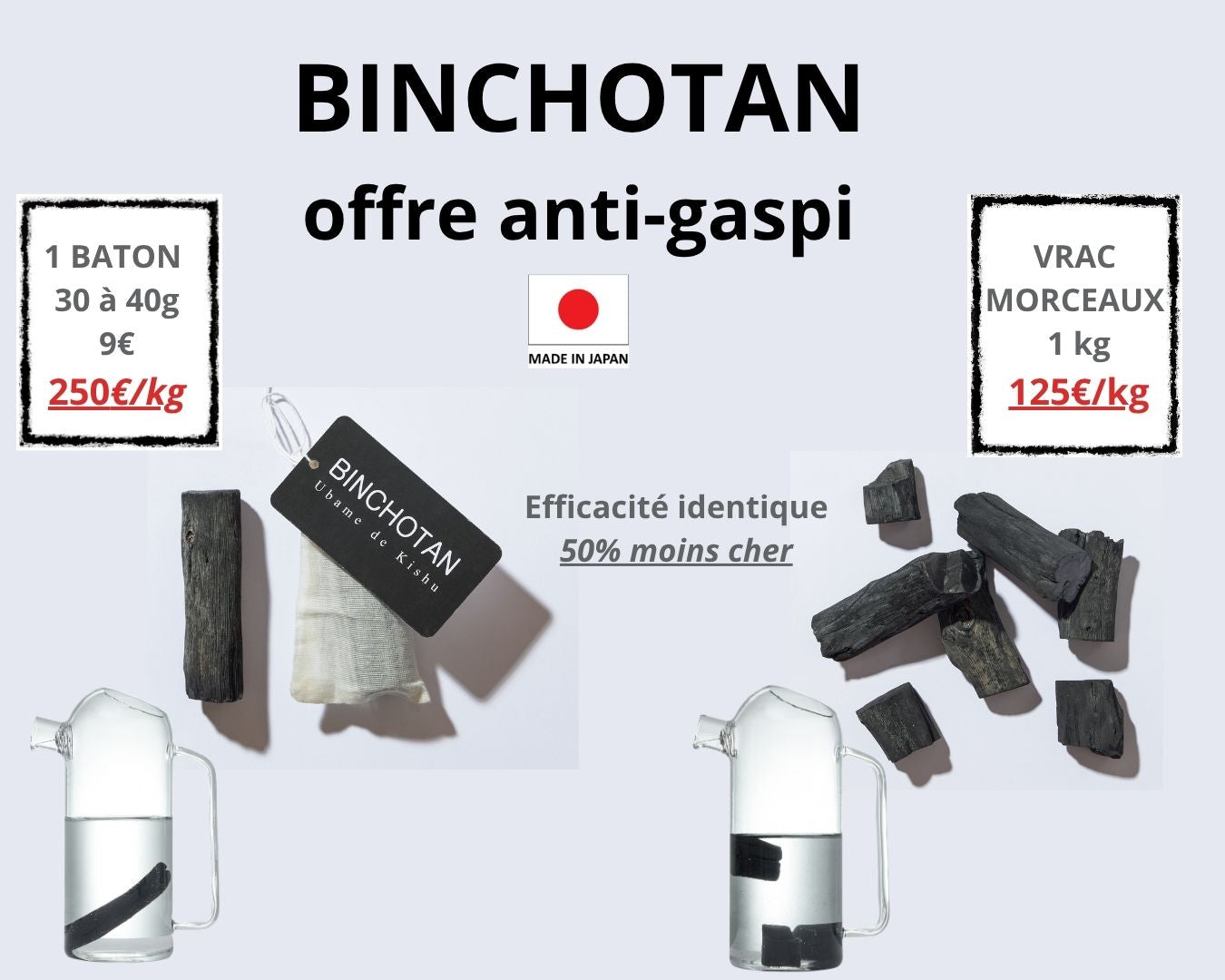 Charbon Binchotan japonais filtre à eau naturel vrac 1KG