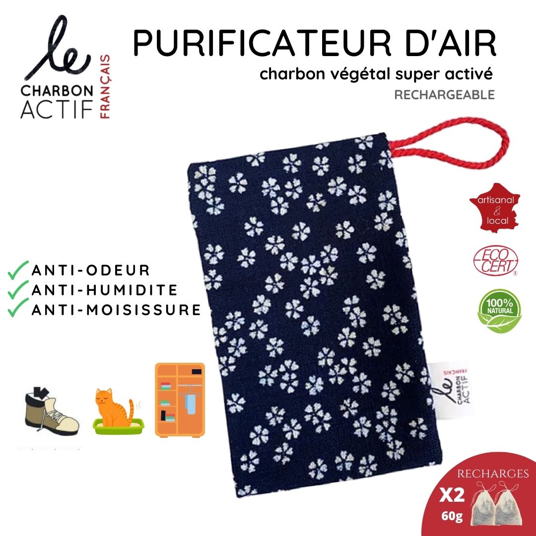 Pochon anti-humidité et anti-odeur au charbon actif : purificateur d'air + 2 recharges offertes !