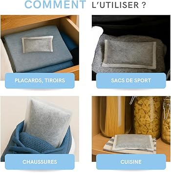 Pochon anti-humidité et anti-odeur au charbon actif végétal : purificateur d'air , déshumidificateur