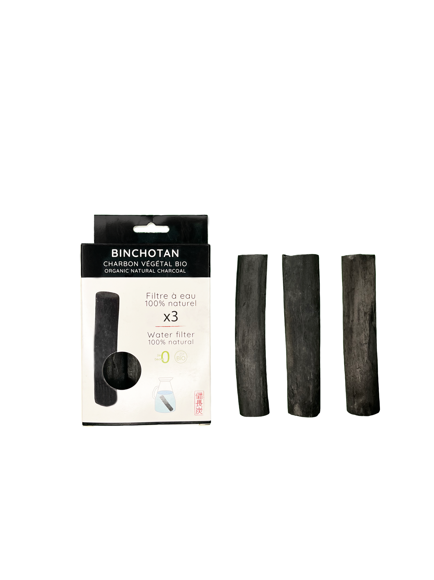 Lot de 3 Charbons Binchotan bio filtre à eau naturel