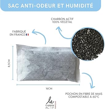 Pochon anti-humidité et anti-odeur au charbon actif végétal : purificateur d'air , déshumidificateur