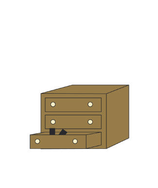 illustration commode avec un tiroir ouvert contenant deux batons de charbon