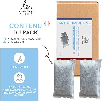 Pochon anti-humidité et anti-odeur au charbon actif végétal : purificateur d'air , déshumidificateur