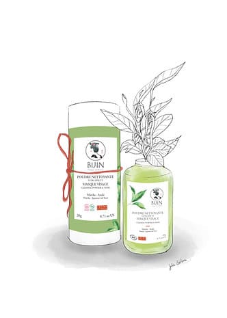 illustration packaging poudre nettoyante au matcha bijin