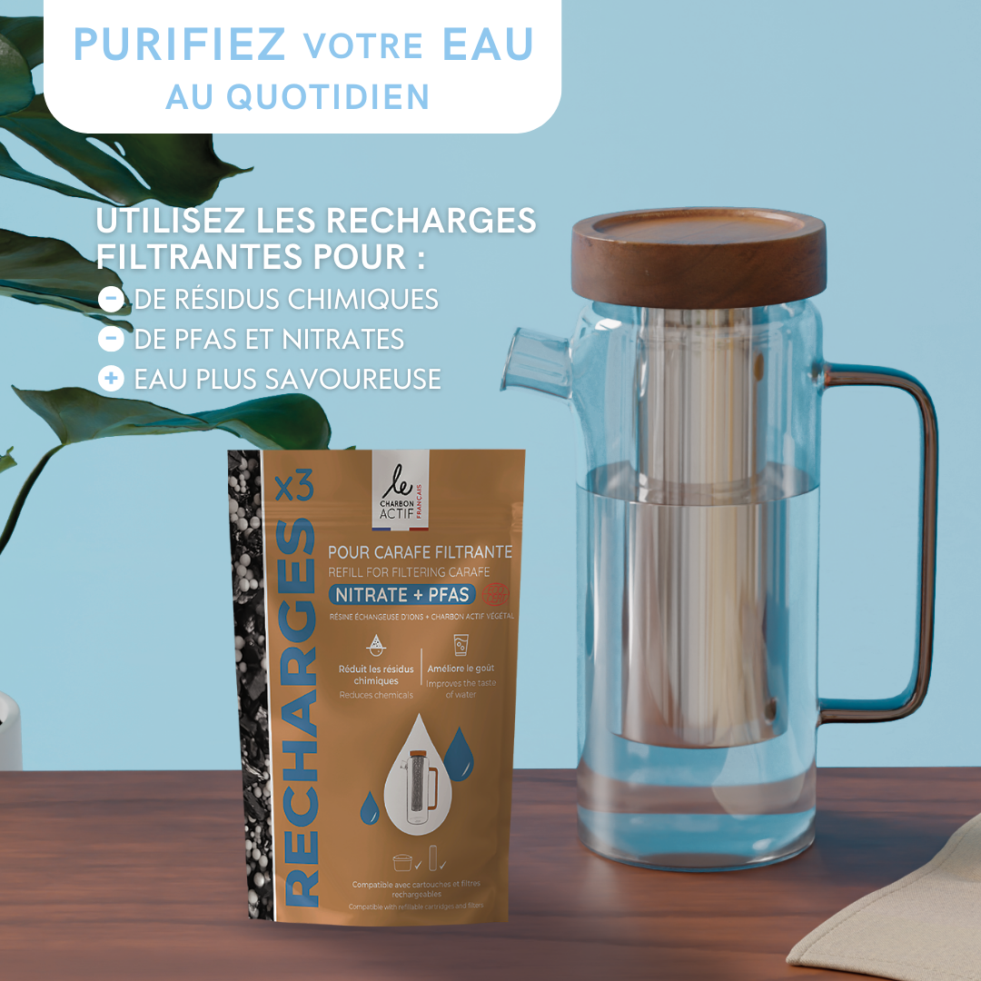 Carafe filtrante en verre anti pfas et nitrates