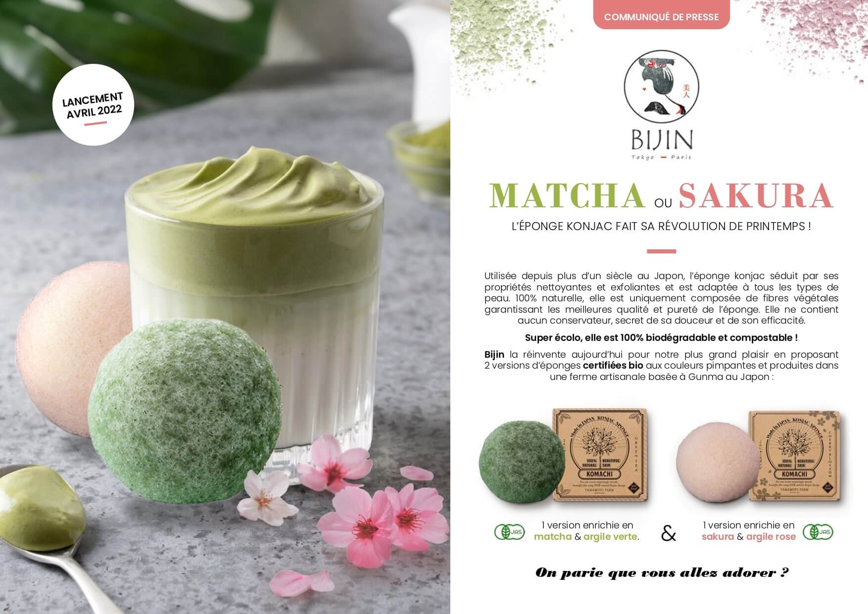 communique de presse sur les eponge konjac au macha et sakura bijin