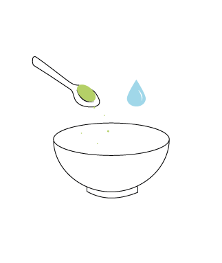 pictogramme bol avec cuillère de poudre matcha et goutte d'eau