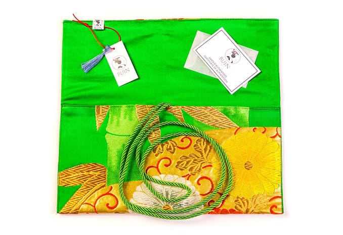 tissu pochette japonaise motif vert bambou 